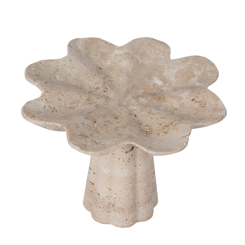 CAC12652-KM Petal Shaped Travertine Vase - Beige