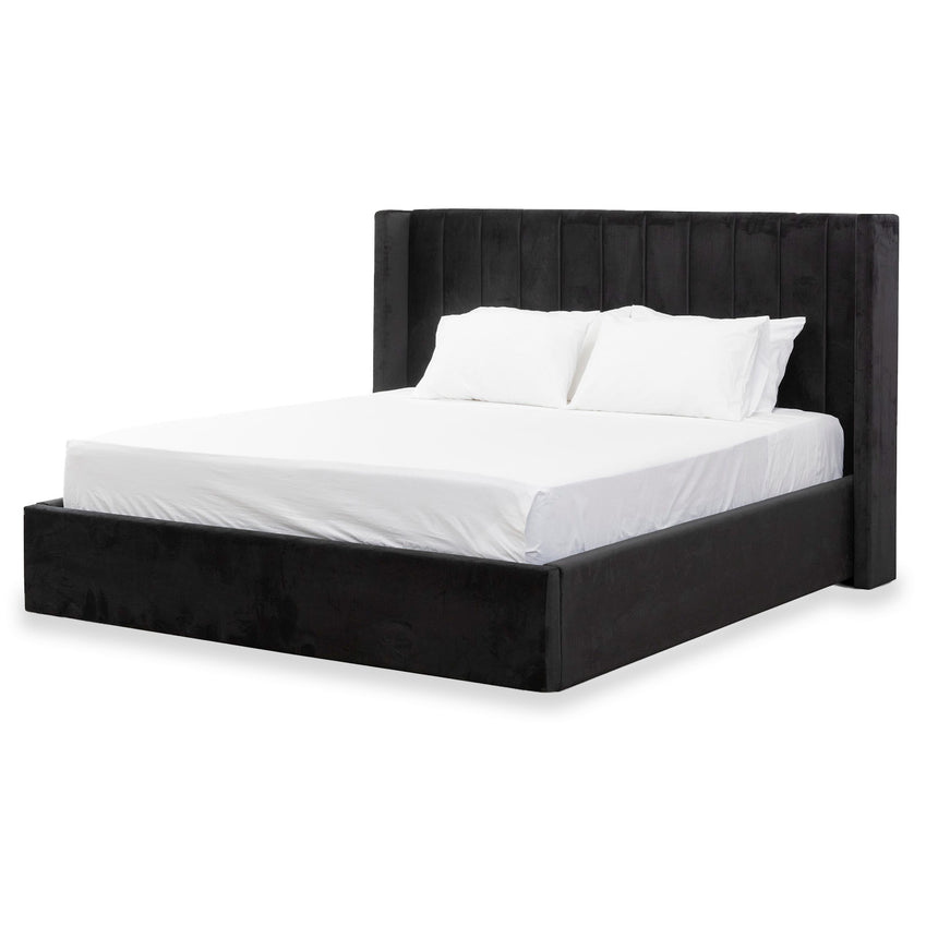 CBD8548-MI Wide Base Queen Bed Frame - Black Velvet with Storage
