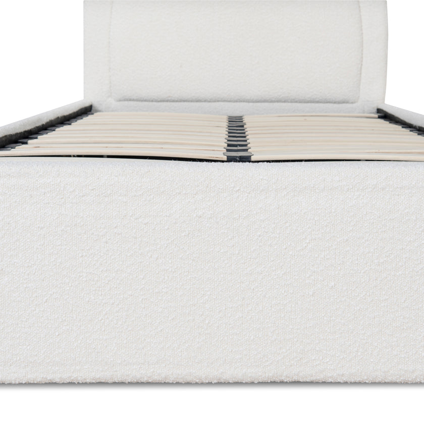 CBD8364-YO Single Sized Bed Frame - Antique White Boucle with Storage