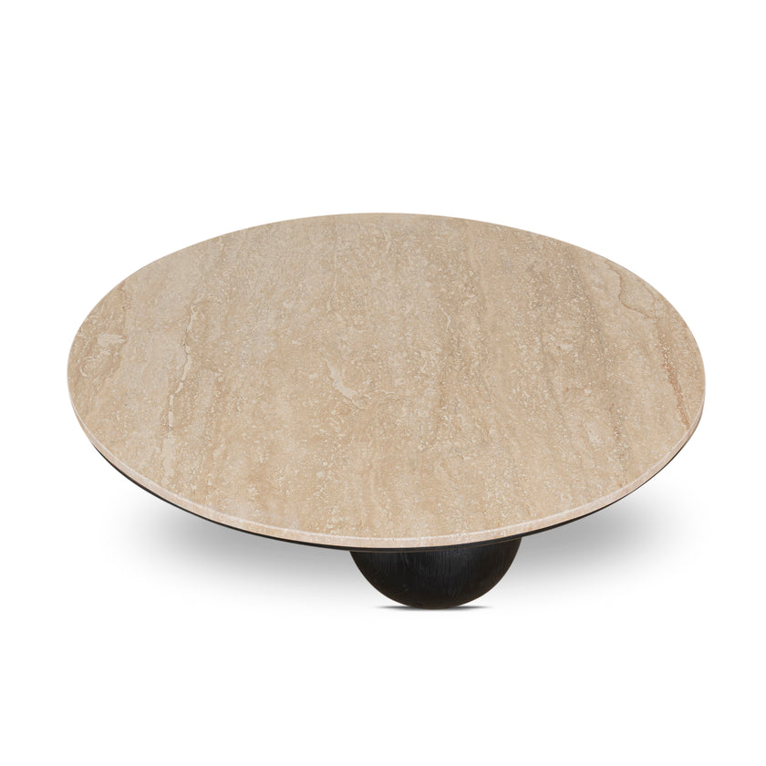 CCF10430-NI 100cm Round Travertine Coffee Table - Black