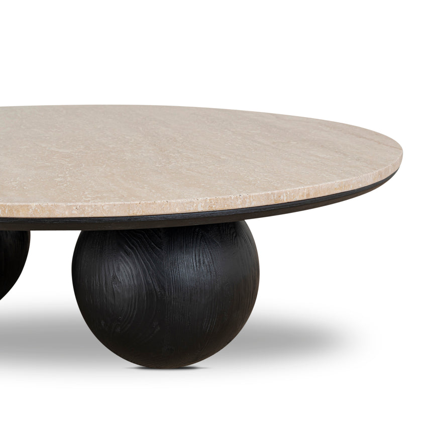 CCF10430-NI 100cm Round Travertine Coffee Table - Black