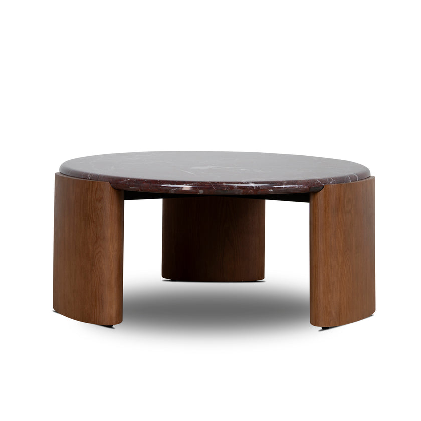 CCF10982-NY Nested Rosso Levanto Marble Coffee Table - Walnut