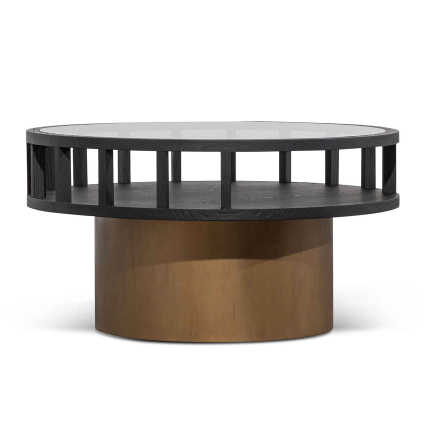 Ex Display - CCF6447-NI 86cm Round Black Coffee Table - Antique Golden Leg