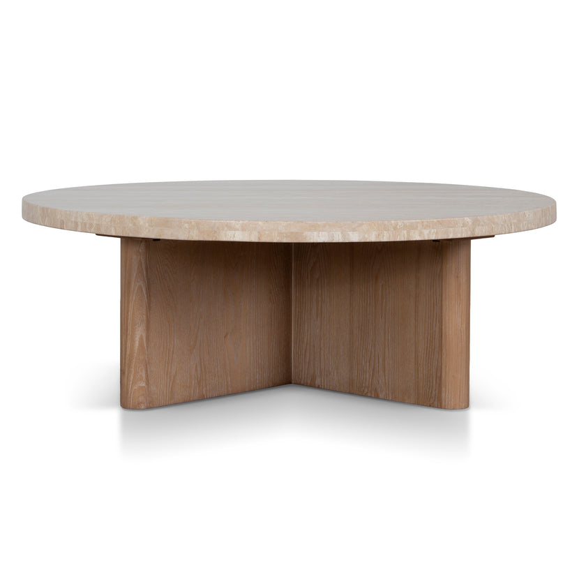 CCF8666-NI Travertine Marble 100cm Round Coffee Table - White Wash