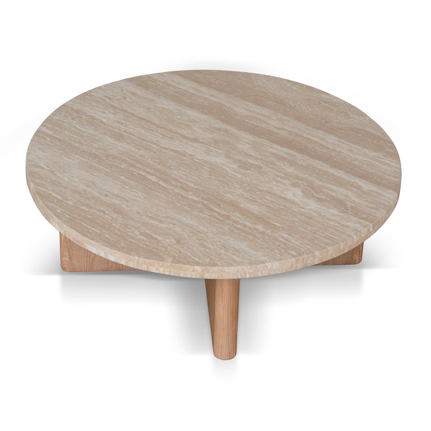 CCF8666-NI Travertine Marble 100cm Round Coffee Table - Light Natural Elm