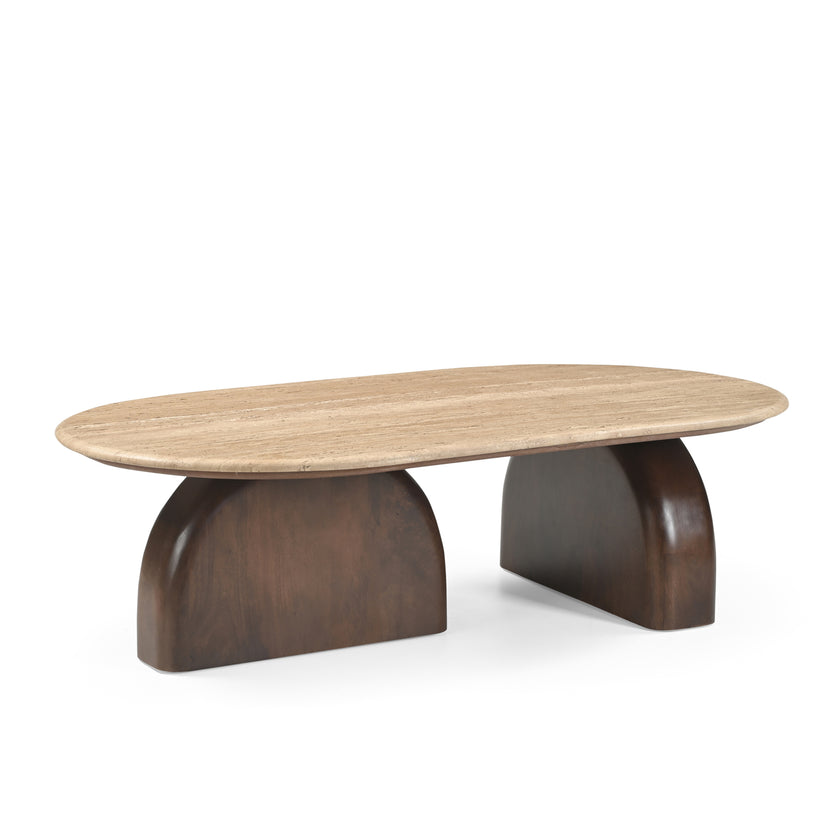 CCF8716-RB 1.2m Travertine Top Oval Coffee Table - Walnut