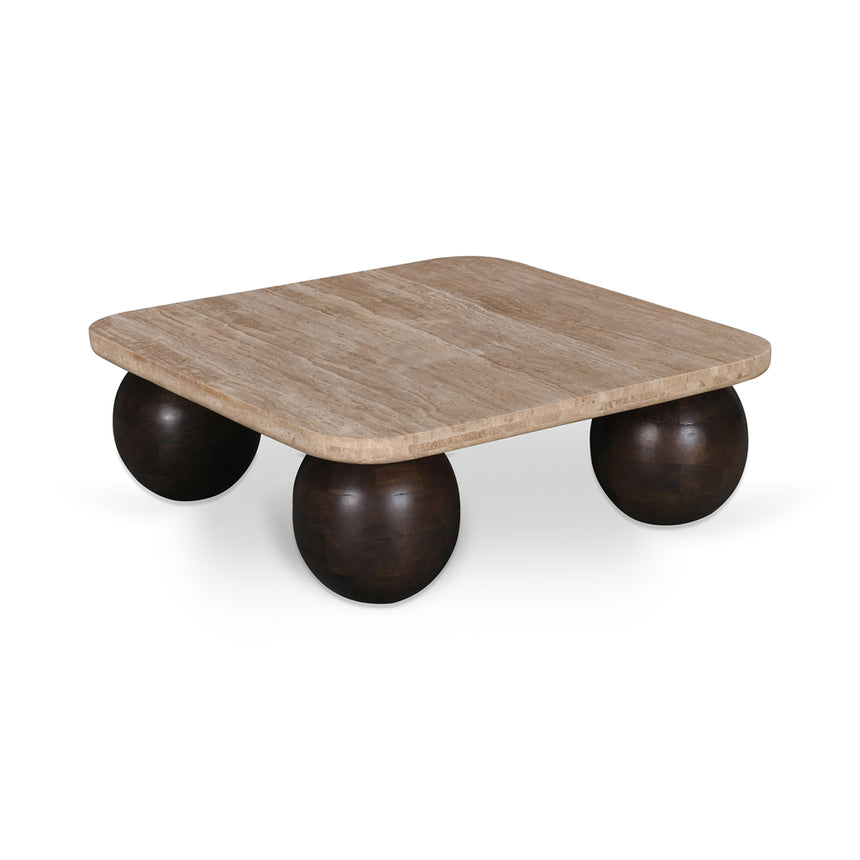 CCF8717-RB 90cm Travertine Top Coffee Table - Walnut