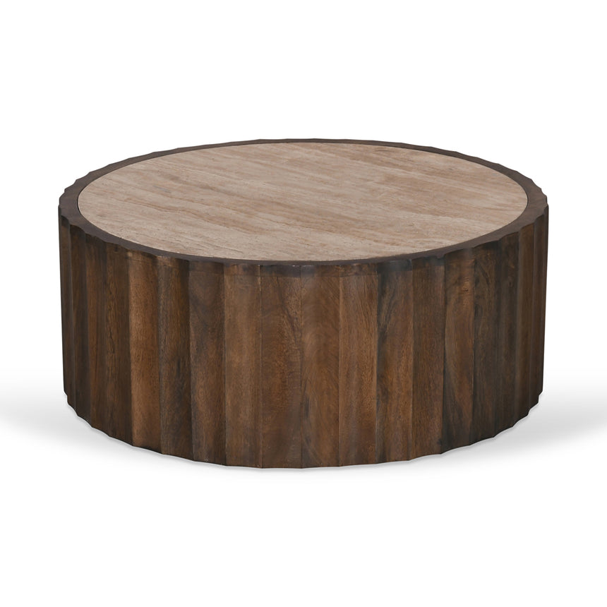 CCF8724-RB 89cm Travertine Top Round Coffee Table - Walnut