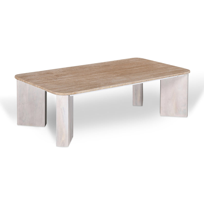 CCF8729-RB 1.2m Travertine Top Coffee Table - White Base