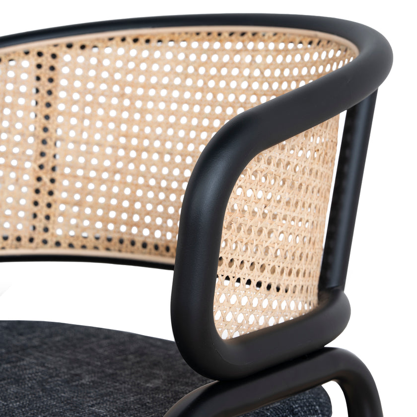 CDC12046-SD Fabric Dining Chair - Dark Grey with Rattan Back (Set of 2)