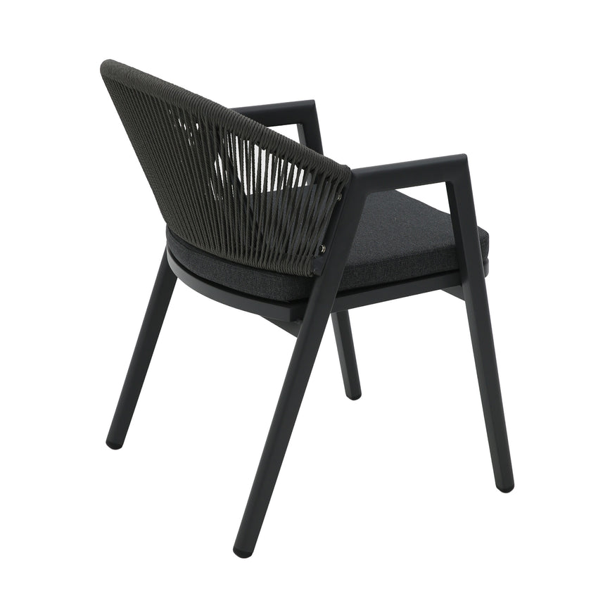 CDC12621-KT Dark Grey Rattan Outdoor Dining Chair - Dark Grey Cushion (Set of 2)