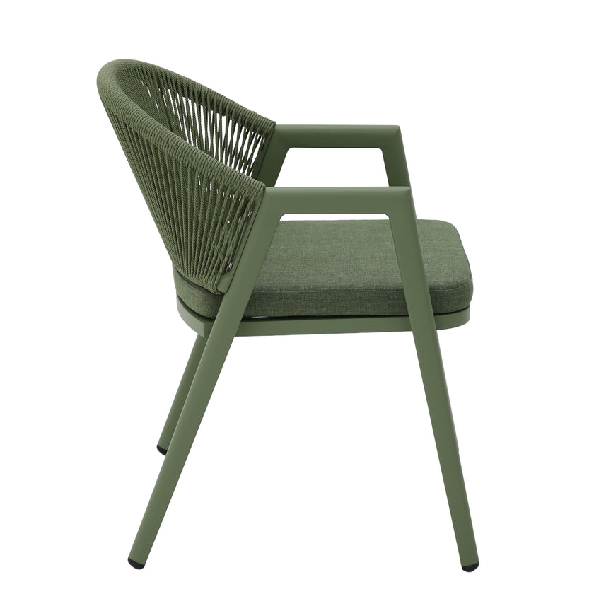 CDC12622-KT Green Rattan Outdoor Dining Chair - Sand Green Cushion (Set of 2)