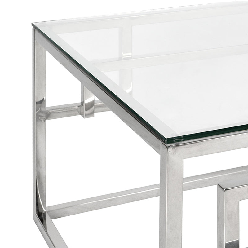Ex Display - CCF1076-BS 1.2m Coffee Table With Tempered Glass - Stainless Steel Base