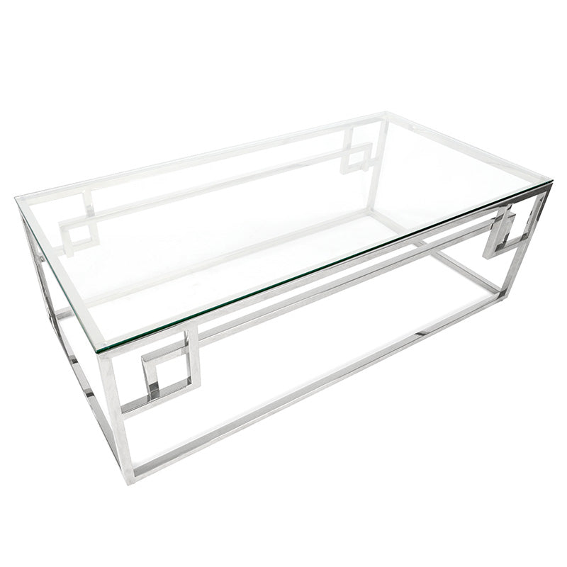 Ex Display - CCF1076-BS 1.2m Coffee Table With Tempered Glass - Stainless Steel Base