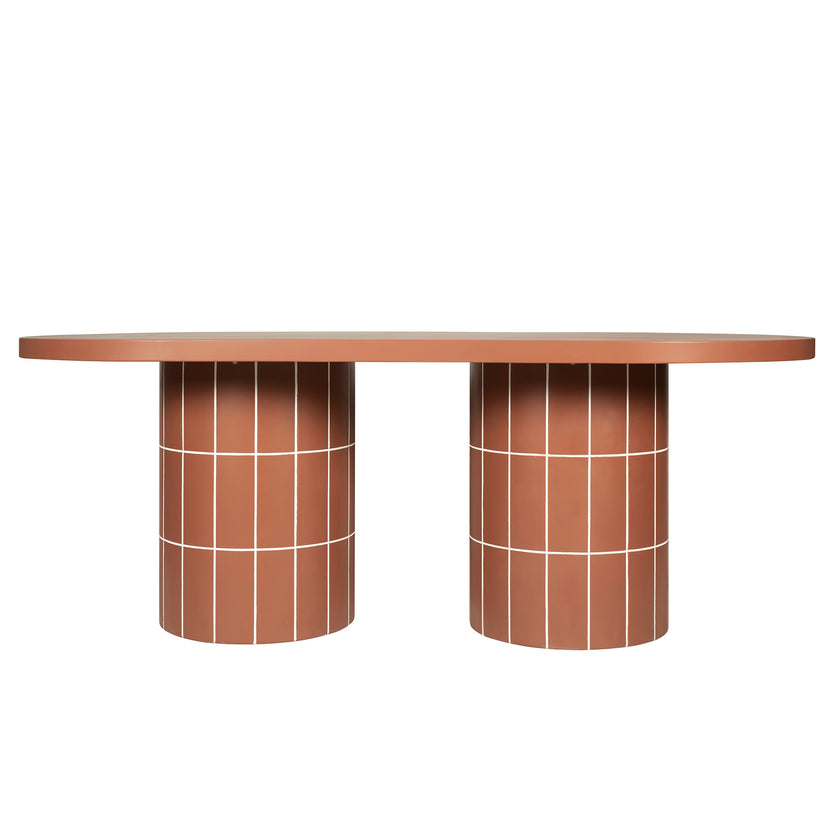 CDT12299-CO 2m Concrete Oval Dining Table- - Terracotta