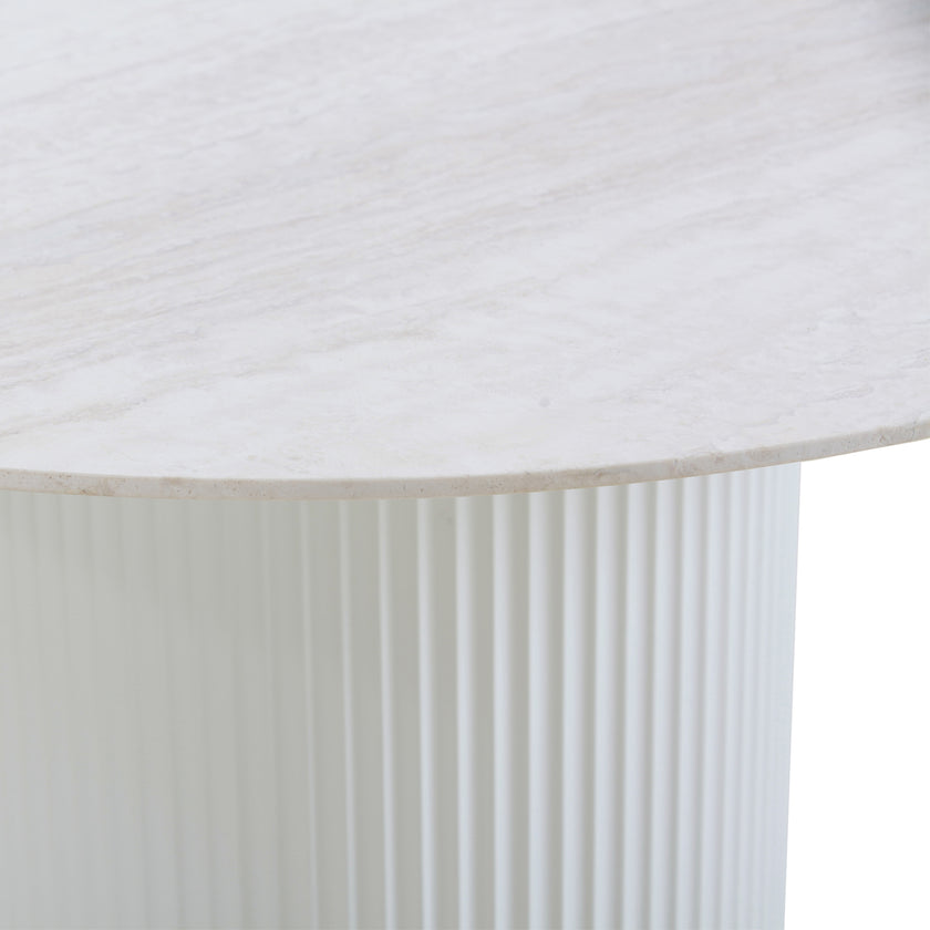 CDT8945-DW 1.2m Round Travertine Dining Table - White