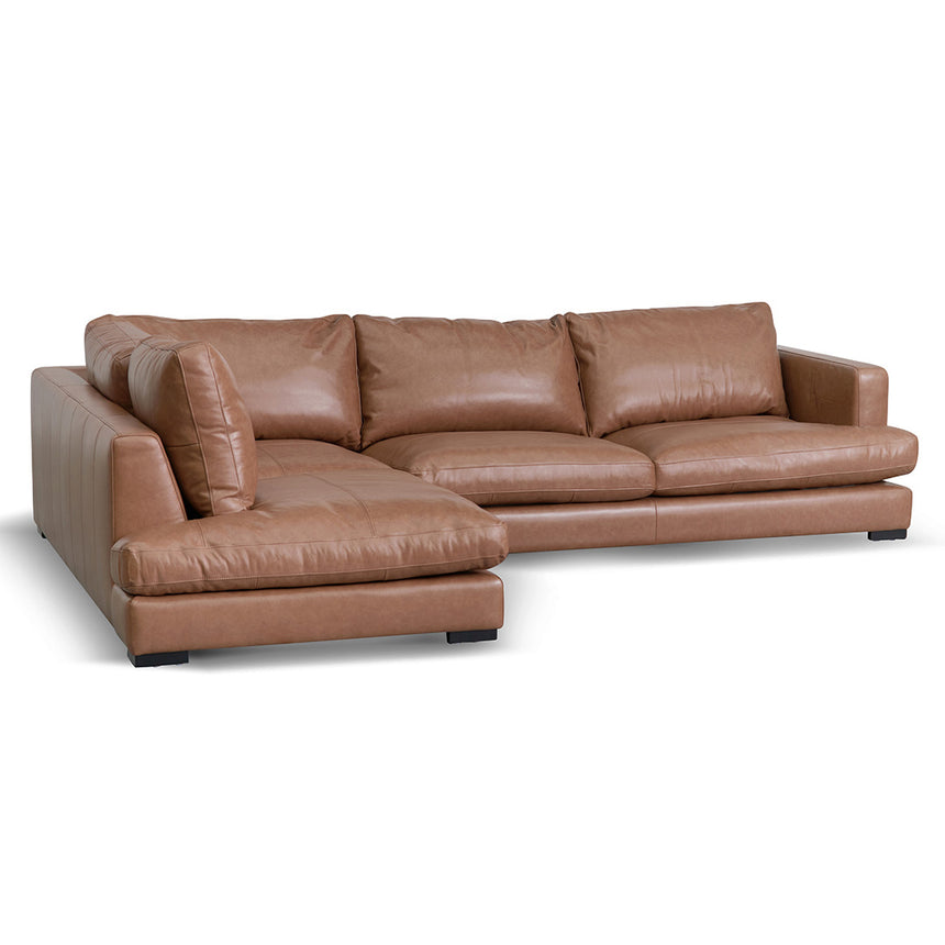 CLC8320-KSO 4 Seater Left Chaise Leather Sofa - Caramel Brown