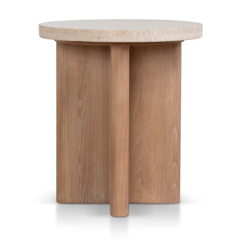 CST8665-NI Travertine Marble Round Side Table - White Wash