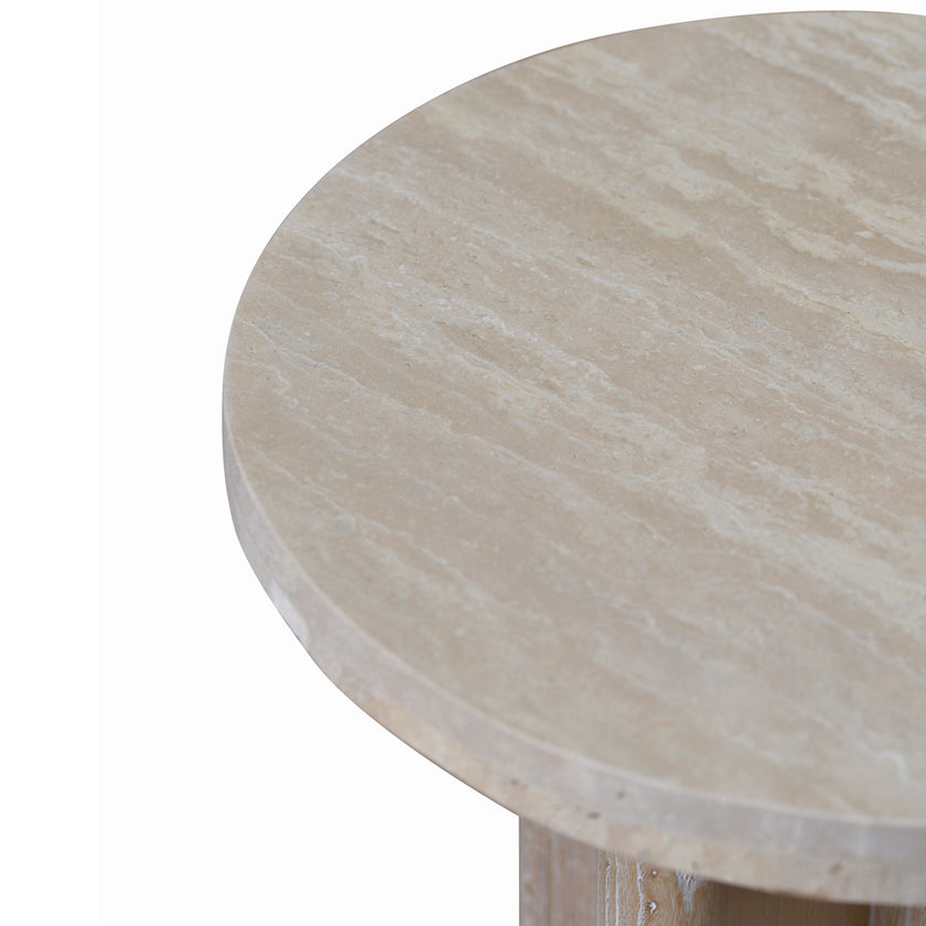 CST8665-NI Travertine Marble Round Side Table - White Wash