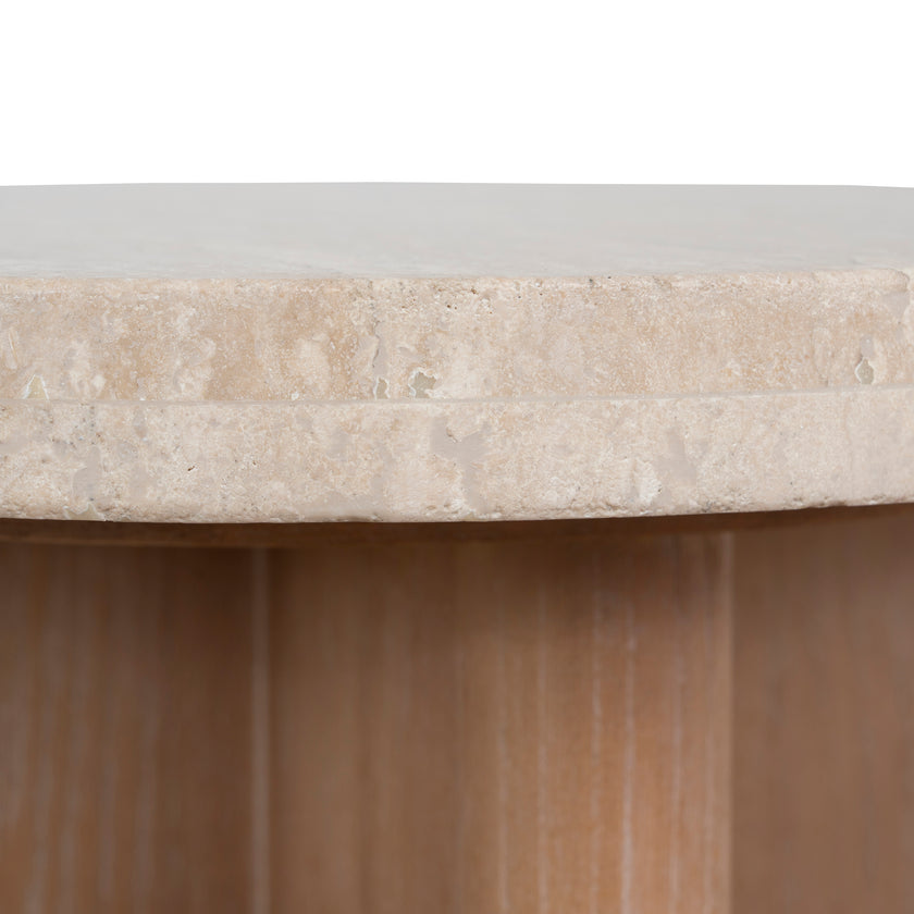 CST8665-NI Travertine Marble Round Side Table - White Wash