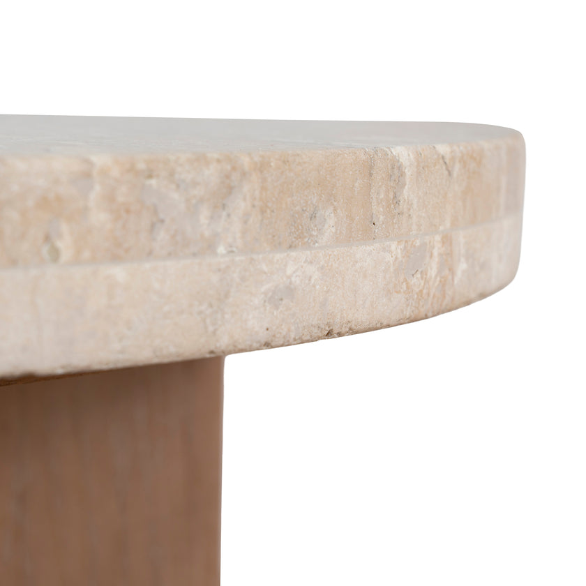 CST8665-NI Travertine Marble Round Side Table - White Wash