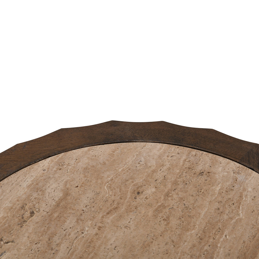 CST8723-RB 45cm Travertine Top Round Side Table - Walnut
