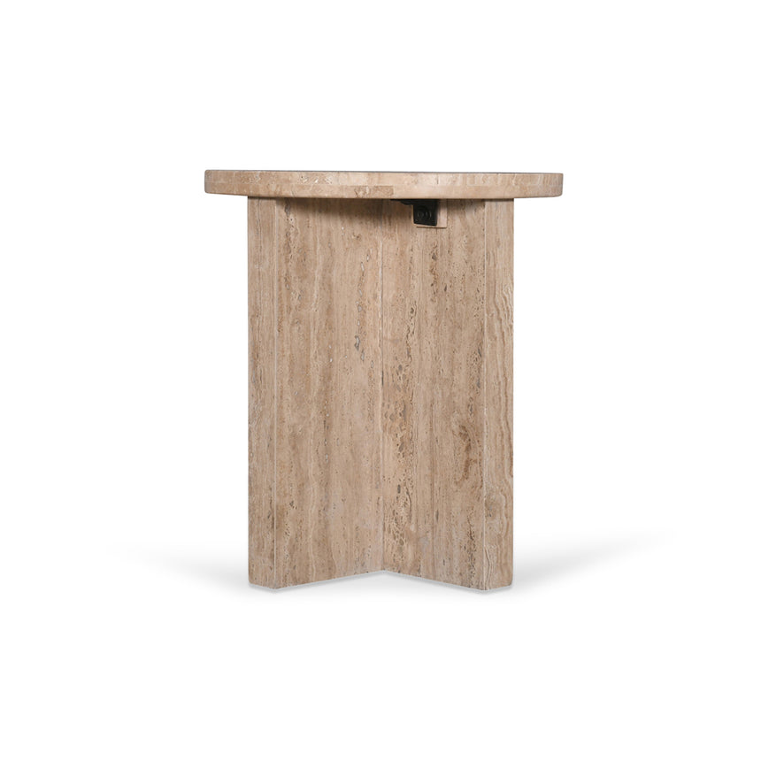 CST8728-RB 45cm Travertine Top Round Side  Table