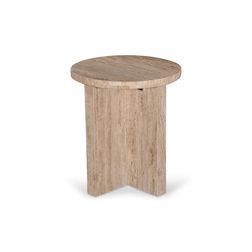 CST8728-RB 45cm Travertine Top Round Side  Table