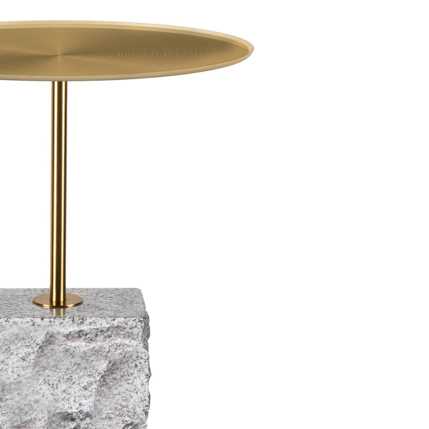 CST8796-NY 45 cm Brushed Gold Side Table - Faceted Granite Marble