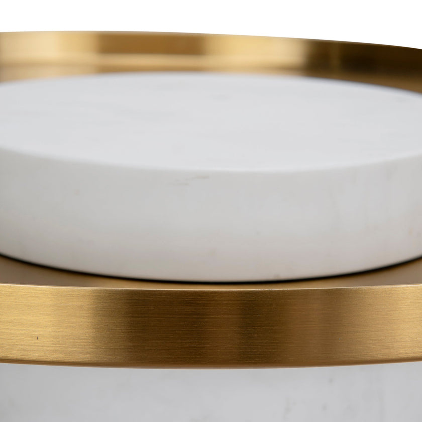 CST8801-NY 40cm Round Brushed Gold Side Table - Marble