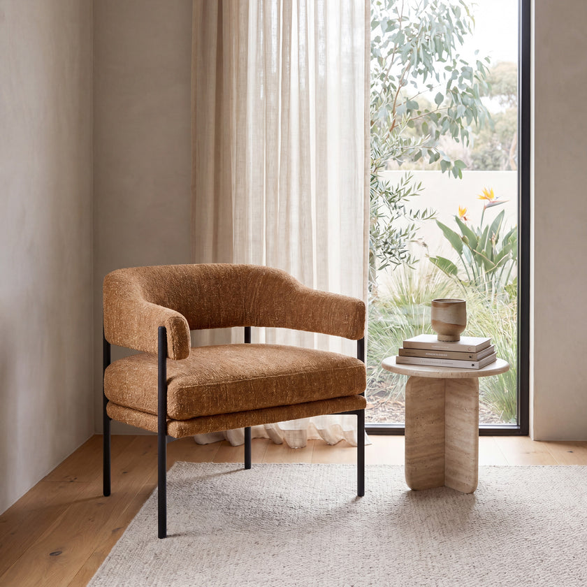 CLC8324-KSO Ginger Brown Fabric Armchair - Black Legs