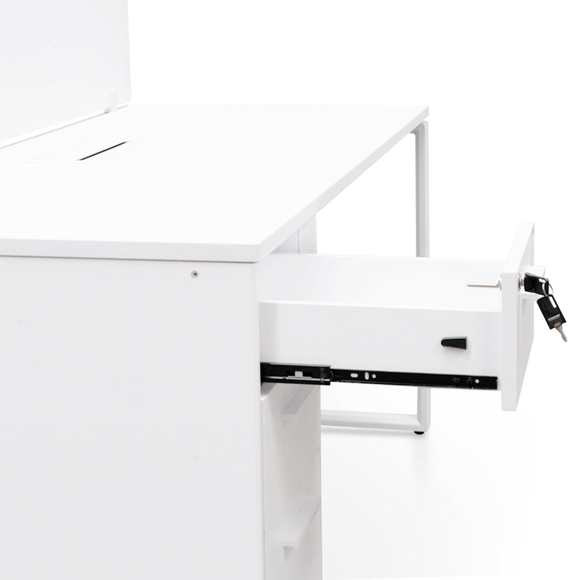 Ex Display - COT092-SN 2 Seater 160cm Office Desk With Privacy Screen - White - Upgraded Legs