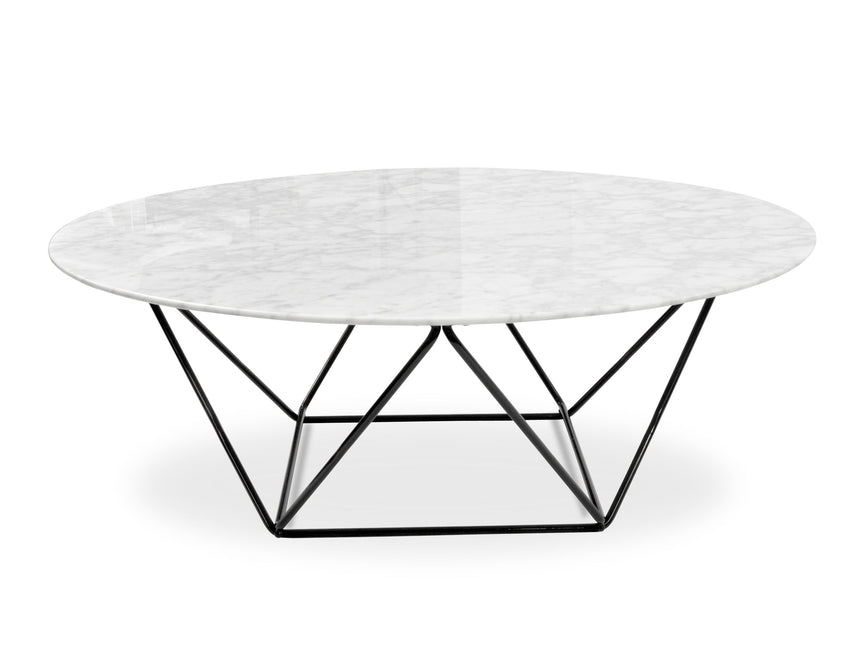 Ex Display - CCF1026 100cm Round Marble Coffee Table With Black Base