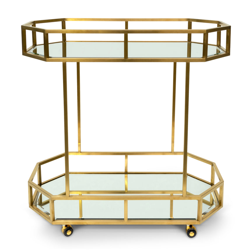 CBR6223-BS Glass Bar Cart - Brushed Gold Base