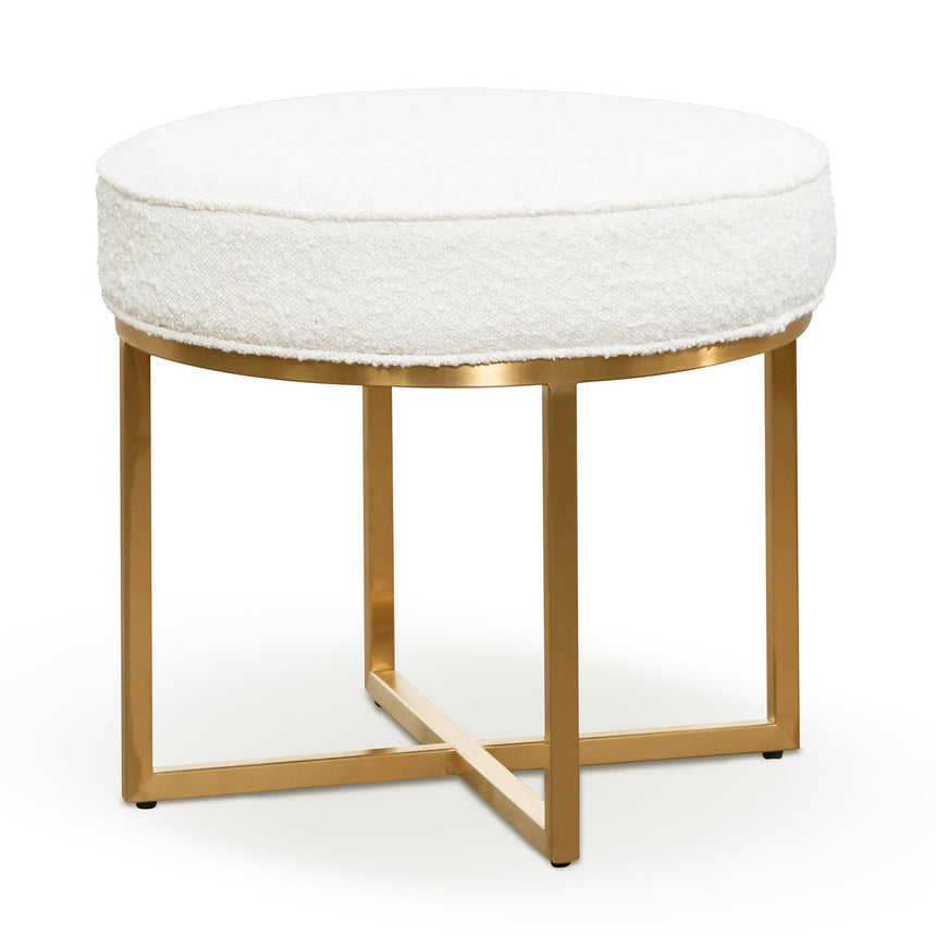 CLC6769-BS Ivory White Boucle Ottoman - Brushed Gold Base