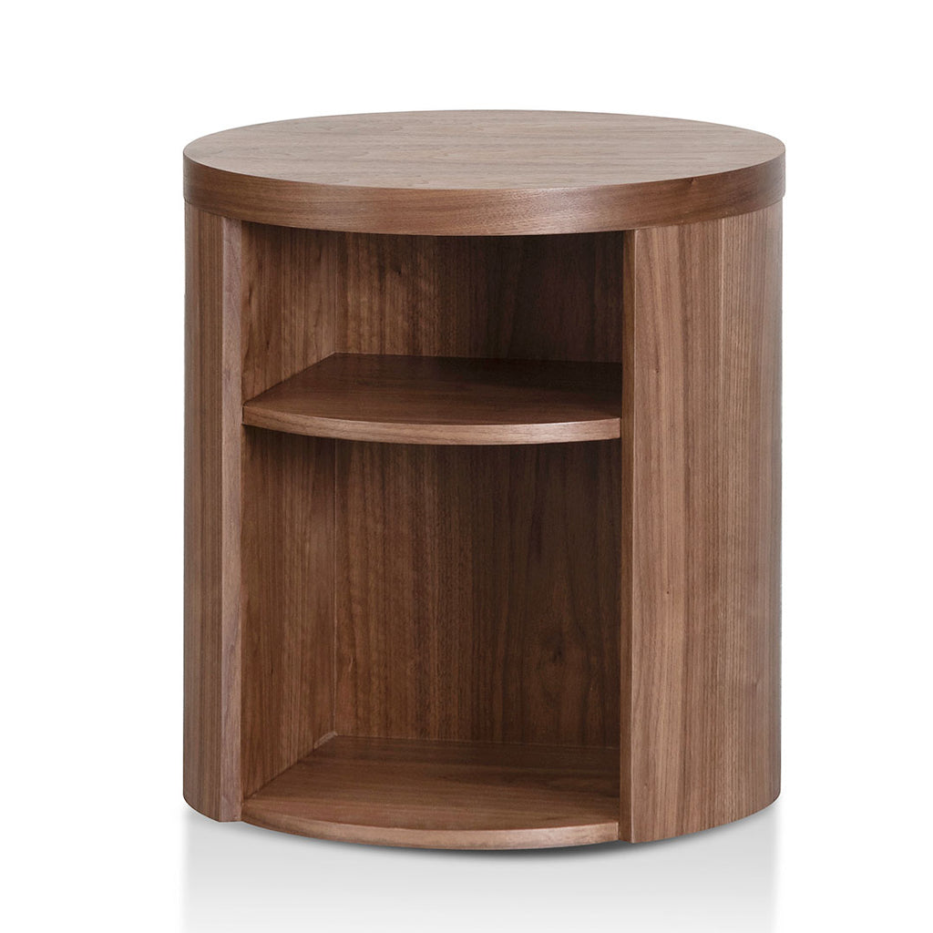 CST8083BB Round Wooden Bedside Table Walnut Calibre Furniture