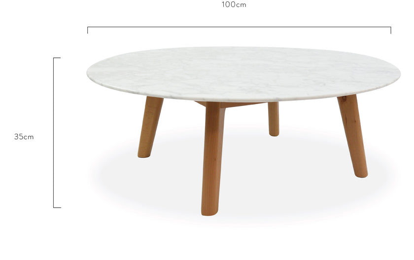 CCF1037 100cm Marble Round Coffee Table - Natural