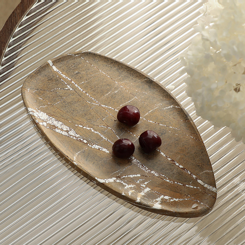 CAC10743-FC Leaf Shaped Marble Plate - Coffee