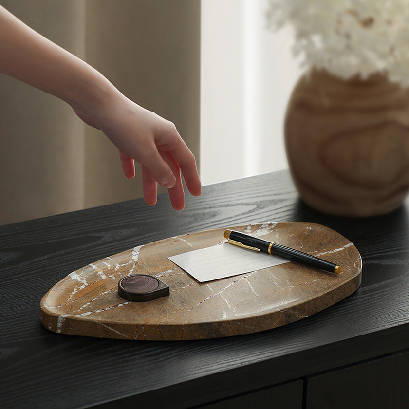 CAC10743-FC Leaf Shaped Marble Plate - Coffee