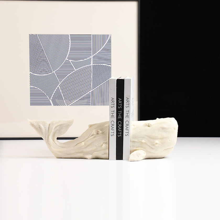CAC10744-FC Sandstone Whale Bookend - White