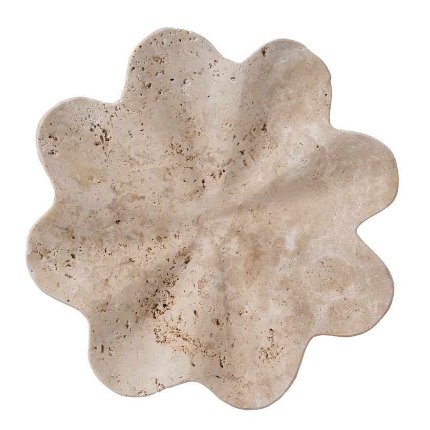 CAC12652-KM Petal Shaped Travertine Vase - Beige