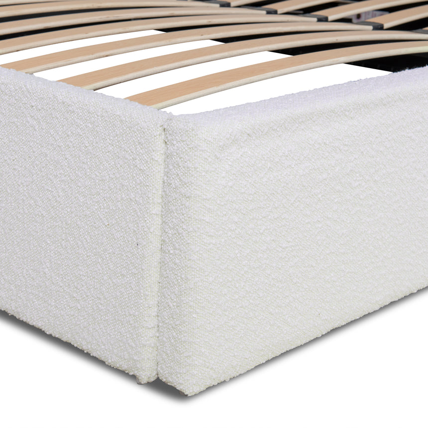 CBD10000-YO King Sized Bed Frame - Antique White Boucle with Storage