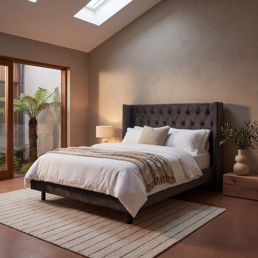 CBD8098-MI King Bed Frame - Charcoal Velvet