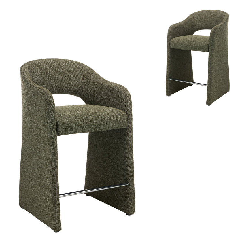 CBS12682-MR 65cm Fabric Bar Stool - Twill Green (Set of 2)