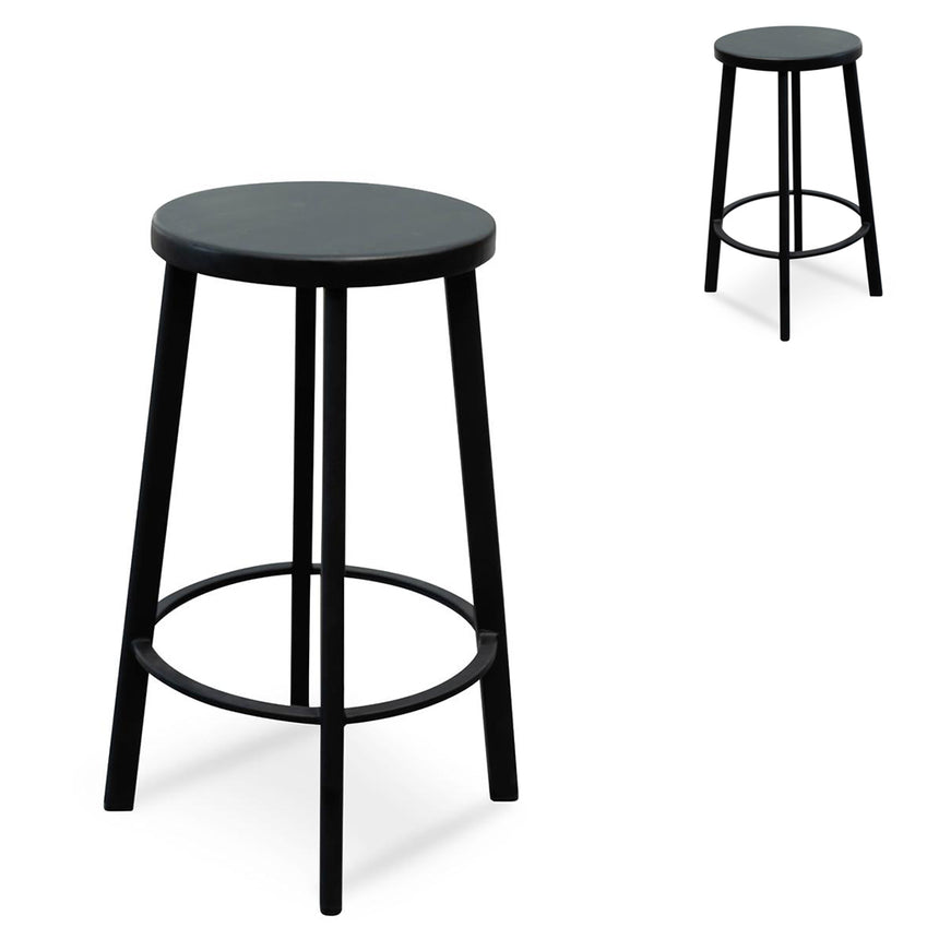 CBS2466-NH 65cm Bar Stool With Black Timber Seat - Black Frame (Set of 2)