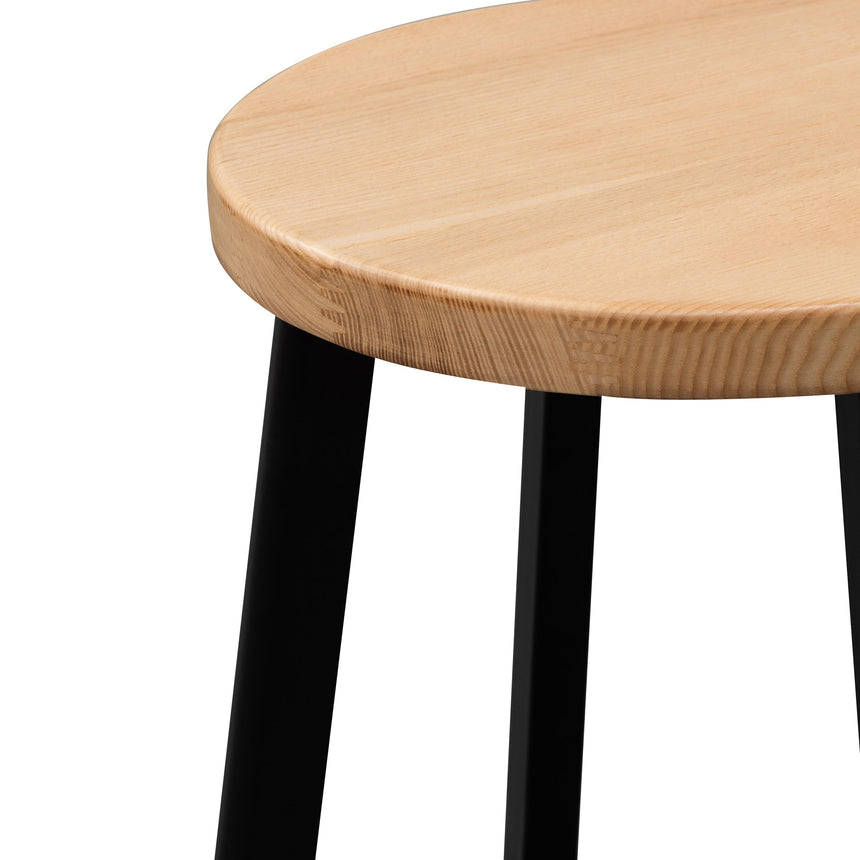 CBS2940-NH 46cm Natural Wooden Seat Low Stool - Black Legs (Set of 2)