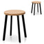 CBS2940-NH 46cm Natural Wooden Seat Low Stool - Black Legs (Set of 2)