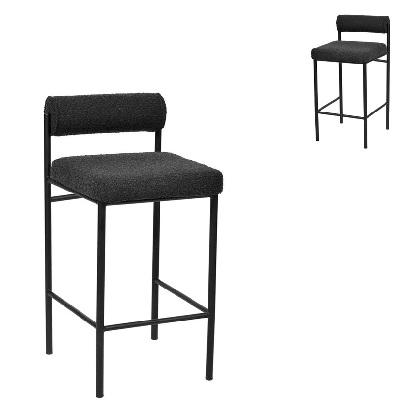 CBS8173-FH 65cm Bar Stool - Black Boucle (Set of 2)