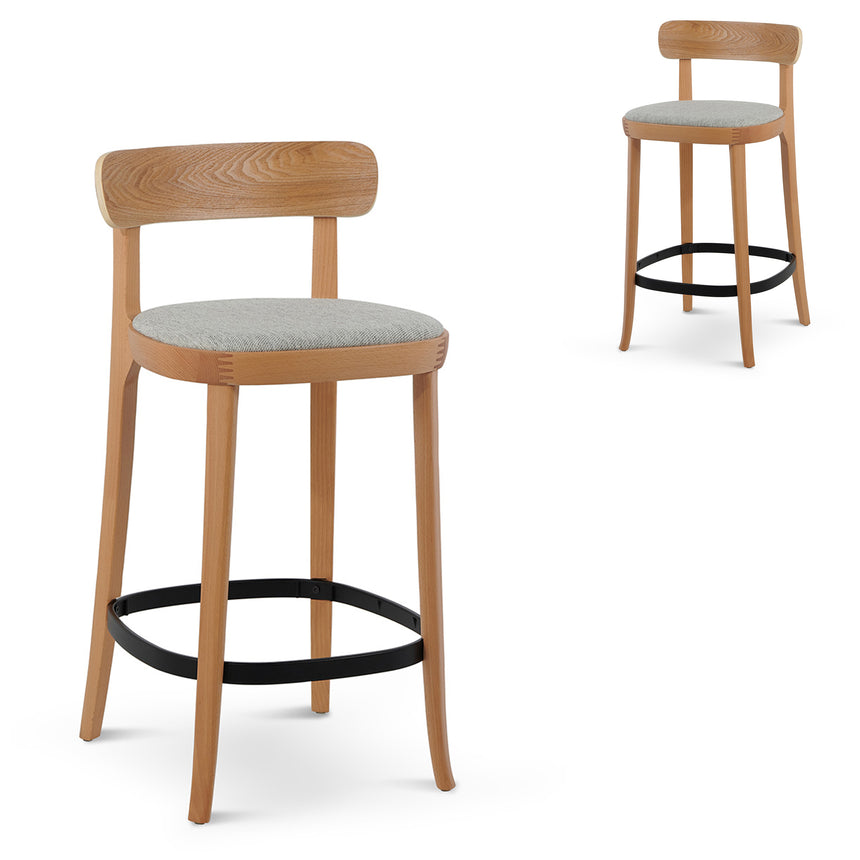 CBS6665-SD 65cm Bar Stool - Natural with Grey Seat (Set Of 2)