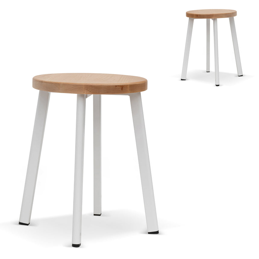 CBS6997-NH 46cm Natural Wooden Seat Low Stool - White Legs (Set of 2)